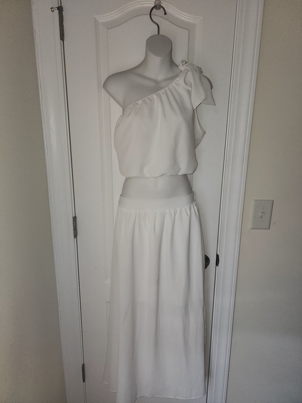 One-Shoulder White Maxi Skirt Set
